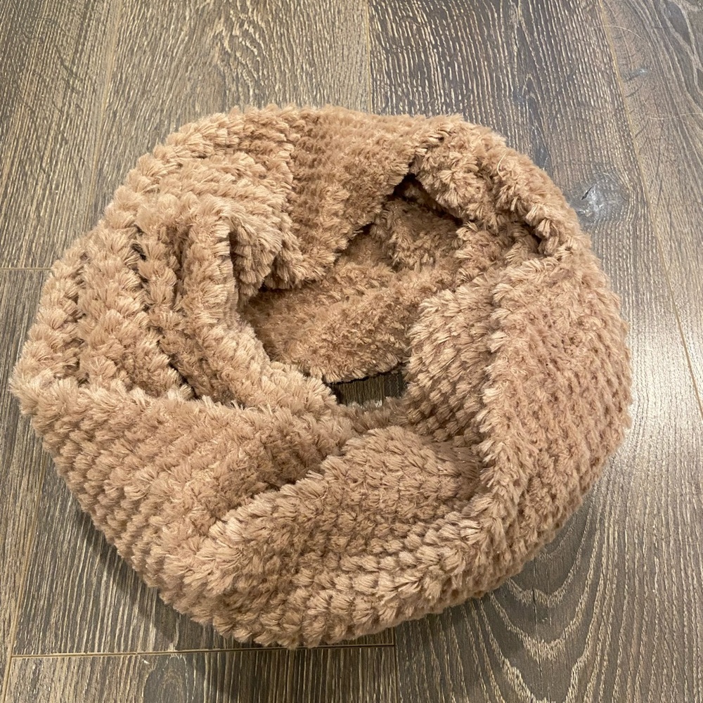 LF Cozy Tan Knit Infinity Scarf